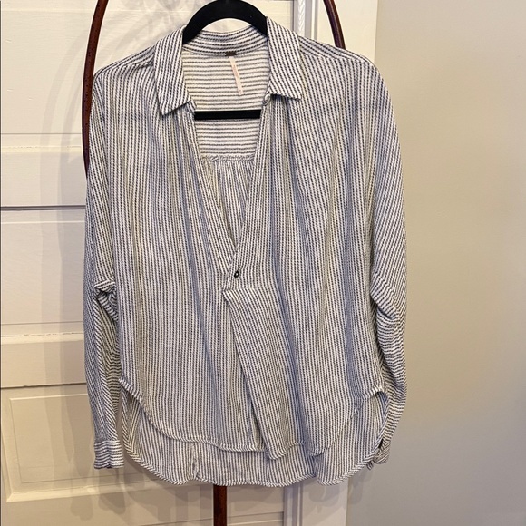 Free People Tops - Free People Textured Stripe Cotton Top Relaxed Boho Blouse